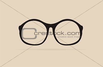 Black professor glasses with thick holder - retro hipster vector illustration isolated on beige background.
