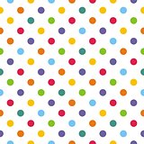 Seamless vector pattern or texture with colorful polka dots on white background