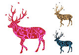 Christmas deer with birds, vector