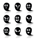 Halloween ghost vector icons set - scary, friendly, happy