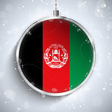 Merry Christmas Silver Ball with Flag Afghanistan