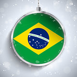 Merry Christmas Silver Ball with Flag Brazil