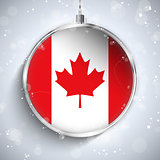Merry Christmas Silver Ball with Flag Canada