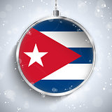 Merry Christmas Silver Ball with Flag Cuba