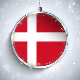 Merry Christmas Silver Ball with Flag Denmark