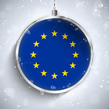 Merry Christmas Silver Ball with Flag Europe