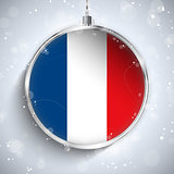 Merry Christmas Silver Ball with Flag France