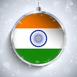 Merry Christmas Silver Ball with Flag India