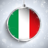 Merry Christmas Silver Ball with Flag Italy