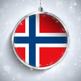 Merry Christmas Silver Ball with Flag Norway