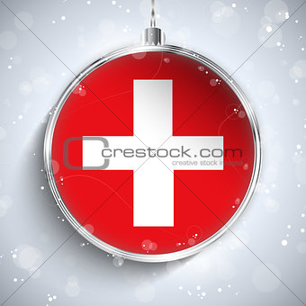 Merry Christmas Silver Ball with Flag Switzerland