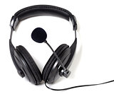 Headphones with microphone on white background.