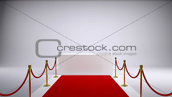 The red carpet and white box. Gray background
