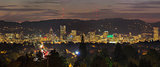 Portland City Skyline Lights Up at Night 
