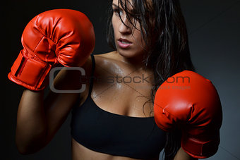 beautiful woman boxing