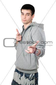 Young man in gray sweatshirt