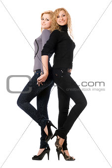 Two cheerful young women. Isolated