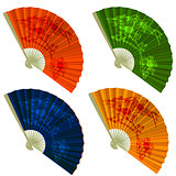 Set traditional Folding Fans with flowers. Vector illustration.
