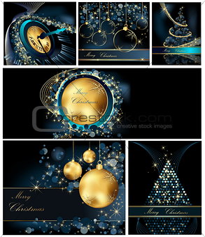Merry Christmas background collections gold and blue