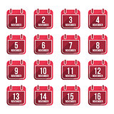 November vector flat calendar icons with long shadow. Calendar Days Of Year Set 3