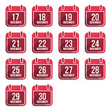November vector flat calendar icons with long shadow. Calendar Days Of Year Set 4