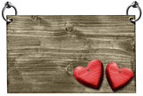 Red Hearts on Wooden Signboard with clipping path