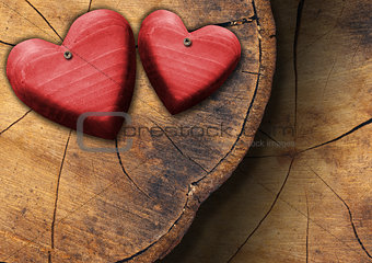 Red Wooden Hearts on Trunk Section