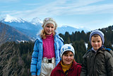 Family and winter mountain landscape 
