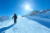 Woman on winter Dachstein mountain massif