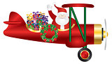 Santa Claus on Biplane Delivering Presents Illustration