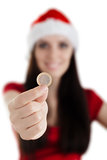 Christmas Girl Holding a Coin