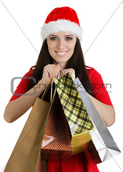 Christmas Girl Holding Shopping Bags