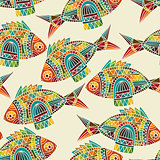 Vector seamless  pattern with bright  fishes
