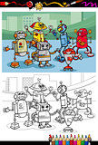 cartoon robots group coloring page
