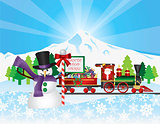 Santa on Train With Snow Scene