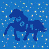 Blue Horse silhouette on stars background