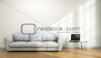 Notebook and sofa