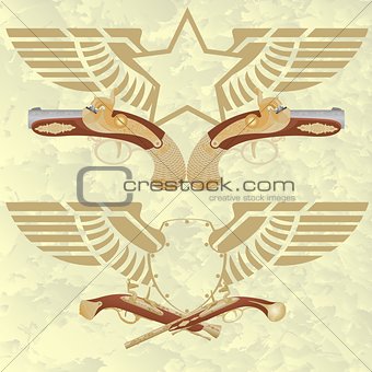 Badges with wings and ancient weapons
