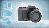 SLR camera on a hi-tech blue background