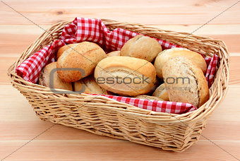 Basket full of fresh bread rolls