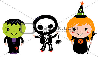 Cute halloween Kids - Zombie, Skeleton and Witch 