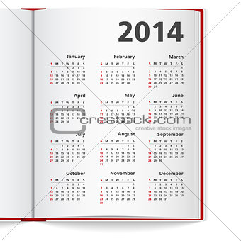 2014 Calendar in notebook