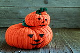 two funny Halloween orange pumpkin Jack O'Lantern