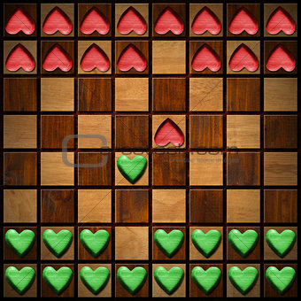 Chess Board with Wooden Hearts