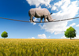 Rhino Walking on Rope