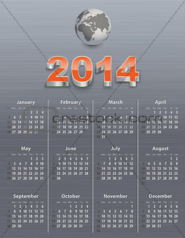 Calendar for 2014 with globe