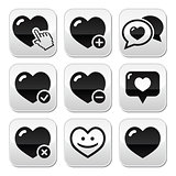 Heart, love vector buttons set