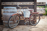 Old Rusty Antique Bicycle and Wine Barrel 