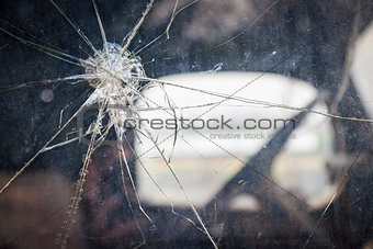 Cracked Window Glass on Antique Truck Abstract 