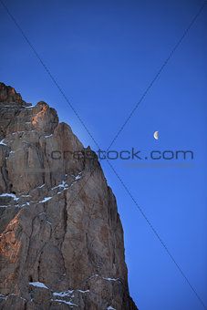 Rocks at early morning and blue sky with moon